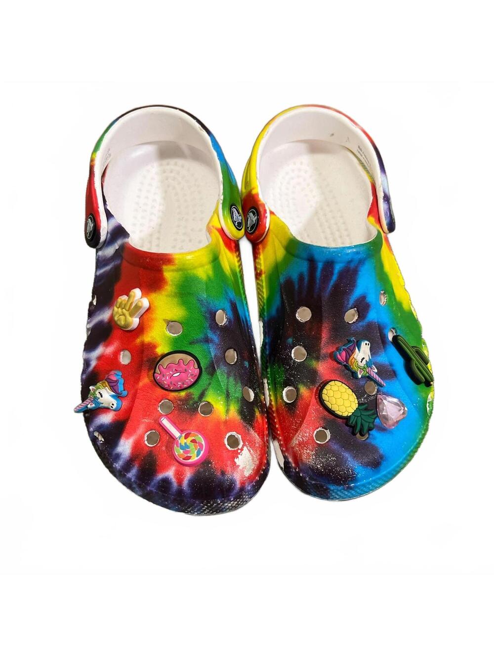Crocs Classic Tie Dye Clogs with Jibbitz Charms Womens 6 Mens 4 MultiColor